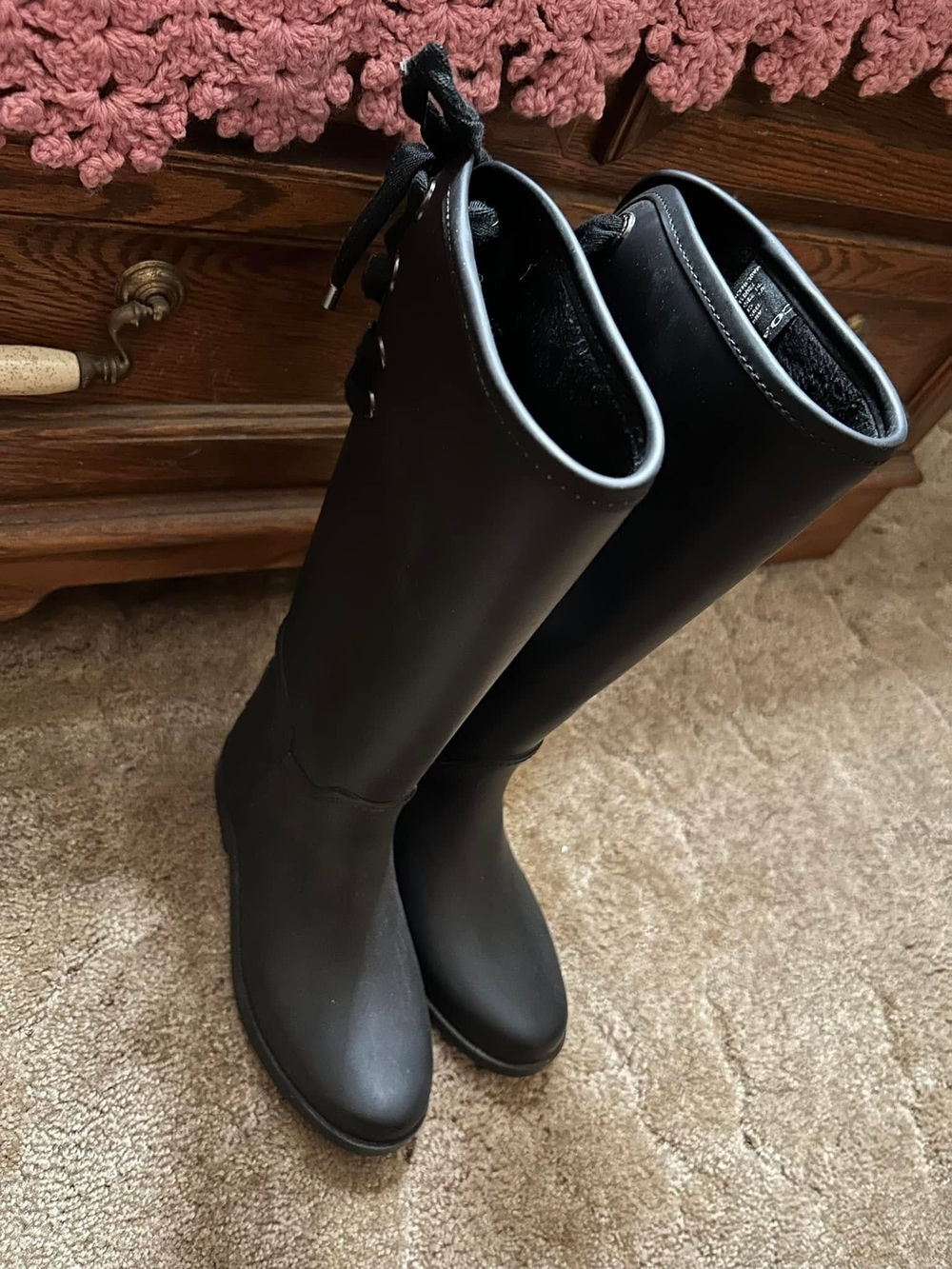 Coach Black Knee High Lace-Back Women's Boots